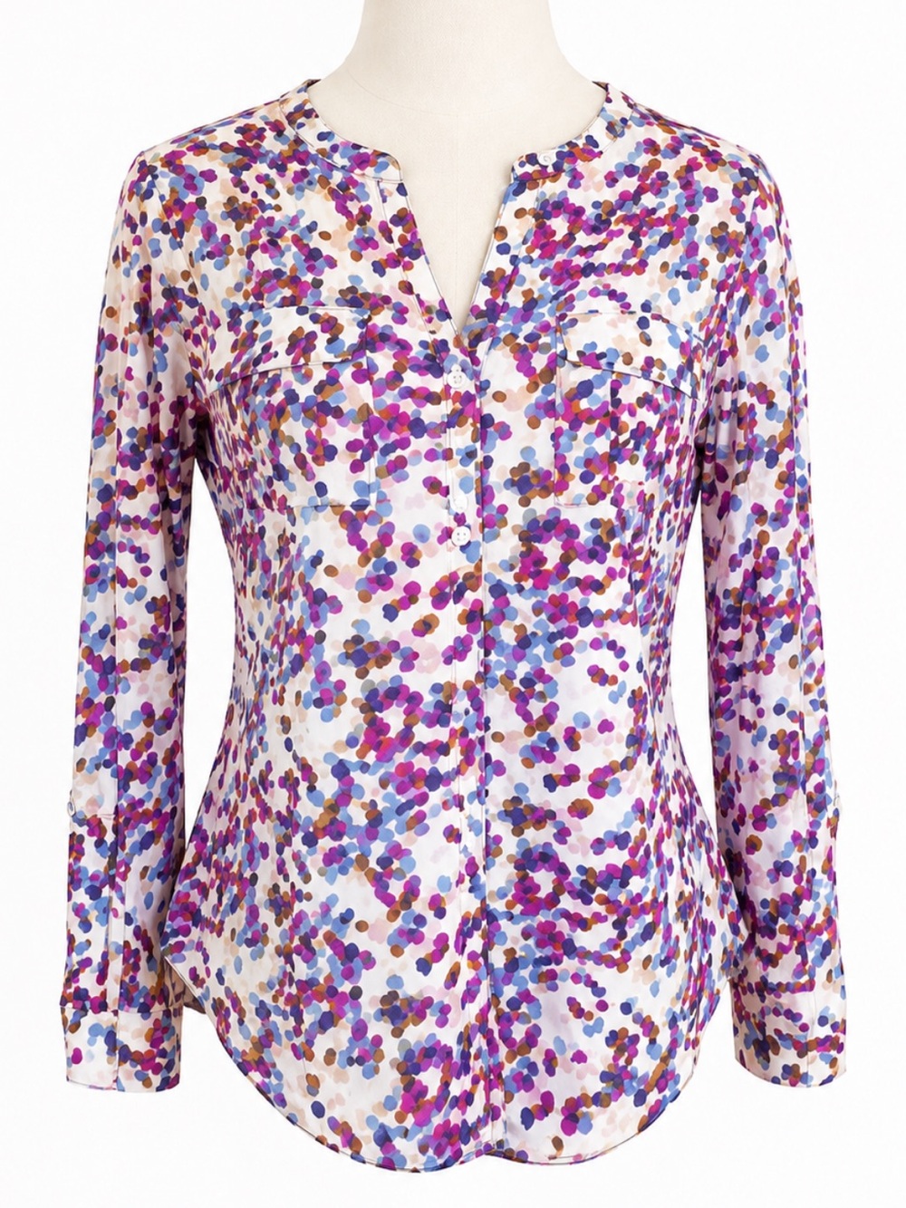 Ann Taylor LOFT Multicolor Button Down Roll Tab Top 100% Cotton — XS